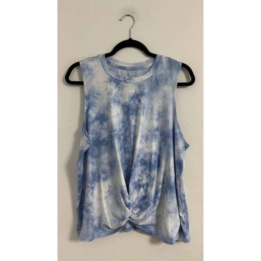 Evolution & Creation Blue Tie Dye Twist Front Tank Top Plus Size 2X